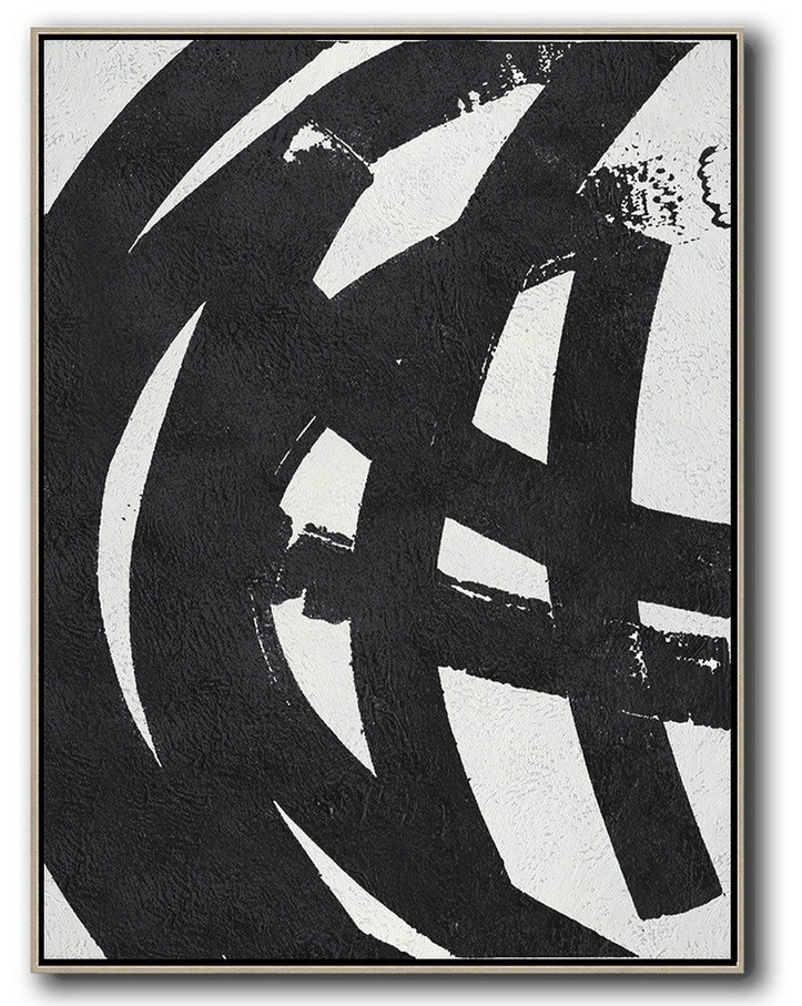 Black And White Minimal Painting On Canvas,Acrylic On Canvas Abstract #S5I6